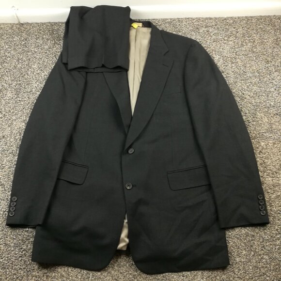 Paul Stuart Suit English Flannel Wool Charcoal Gray Black 44XL 38x34